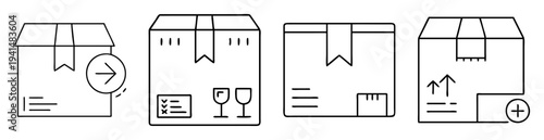 Illustrated set of cardboard boxes with handling instructions and delivery symbol
