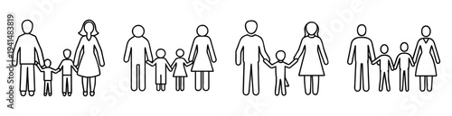 Silhouette icons depicting nuclear family arrangements with mothers, fathers and children