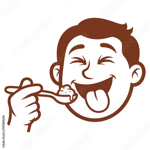 Man Enjoying Dessert Spoon Happy Face Expression Sweet Treat Delight