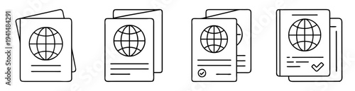Passport vector icon set, travel documents required for international traveling