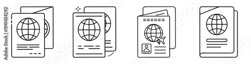 Line art illustration depicting multiple international passports representing global travel