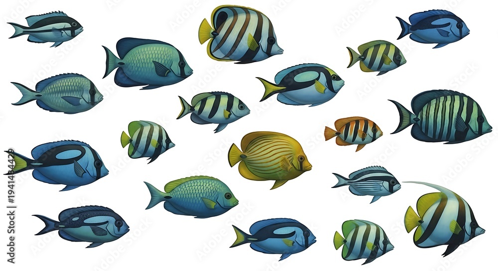 Obraz premium School of tropical fish swimming together in ocean waters