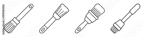 Diverse assortment of paint brushes for artistic endeavors, outlined in black and white