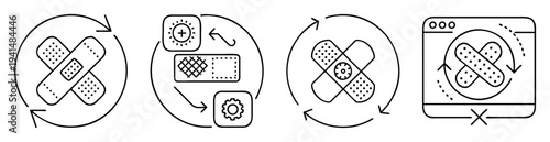 Application bug fixing and software patching process and development cycle icons