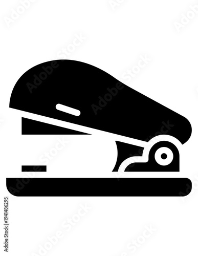 Black stapler icon isolated on white background. Office stationery tool used for binding papers together