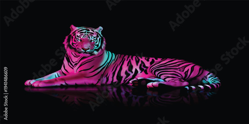 A rare white Bengal tiger and a zebra with bold black stripes are featured in a stylized vector illustration of wild feline and mammal predators