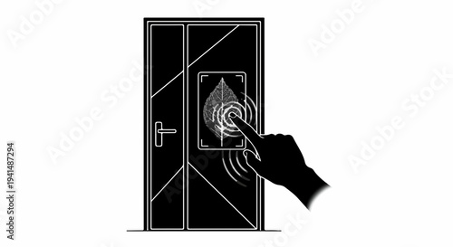 Fingerprint scan on modern door for secure access and entry