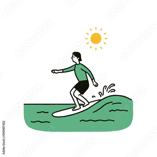 Surfer Riding Wave in UV Rashguard