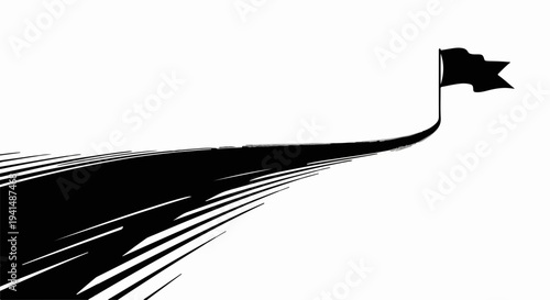 Black flag marking the triumphant end of a dynamic journey or achievement.