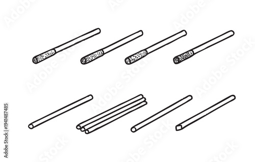 Black and white illustration featuring various welding rods and outlines. The rods show shapes and texture differences, perfect for industrial design or welding illustrations.