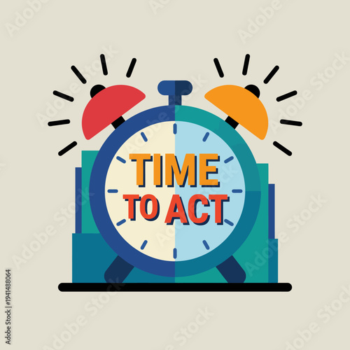 This vibrant illustration features loud alarm clocks signifying the urgency and importance of taking action in life, inviting viewers to engage and be proactive.