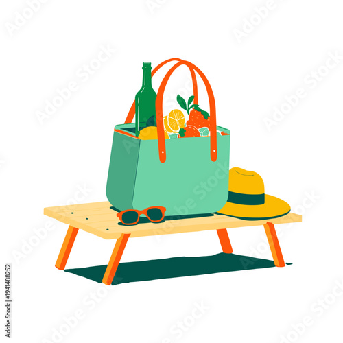 Teal Cooler Tote on Picnic Table