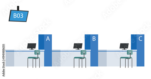 Table for client consultation for credit or finance, bank interior, reception area