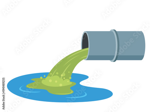 Waste pollution draining into lake or river environment, industrial waste