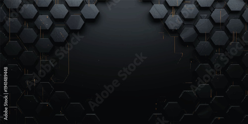 Black and white abstract background featuring wine bottles and glasses with a futuristic 3d geometric hexagon pattern and digital technology texture design