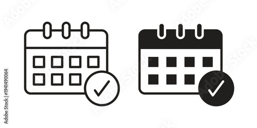 Calendar check icon simple outline style. Editable stroke EPS 10
