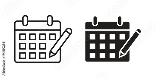 Calendar pen icon simple outline style. Editable stroke EPS 10