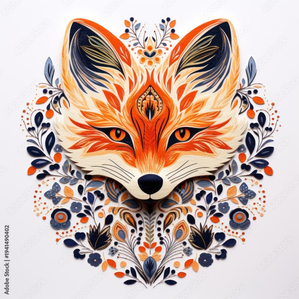 Obraz premium The fox in embroidery style animal mammal art.