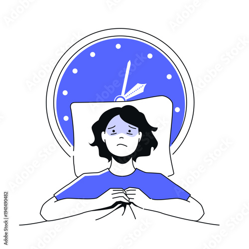 Female with Insomnia - colorful flat design illustration