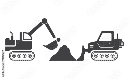 excavator and bulldozer tractor machine icon
