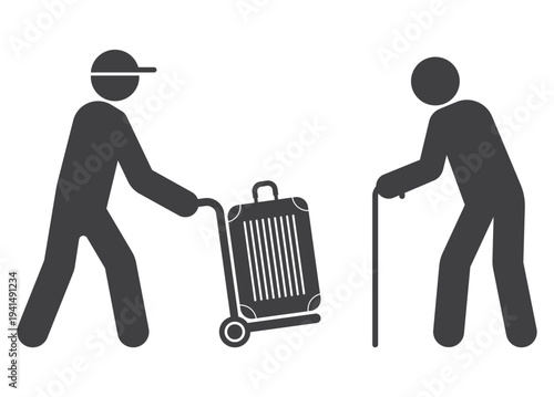 old man and carrier with suitcase icon