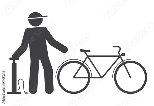 man inflates tires with bicycle pump icon