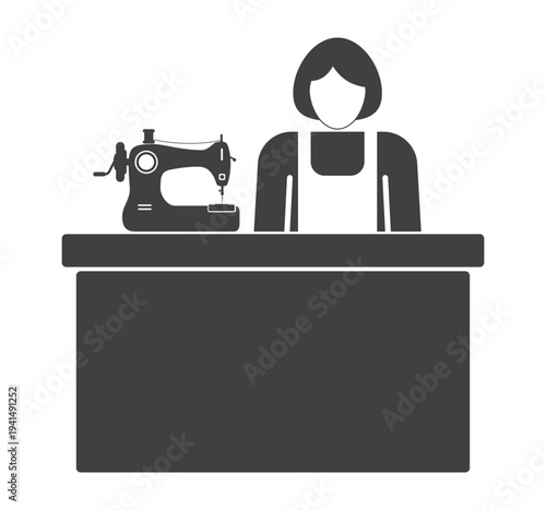 seamstress working at sewing machine icon