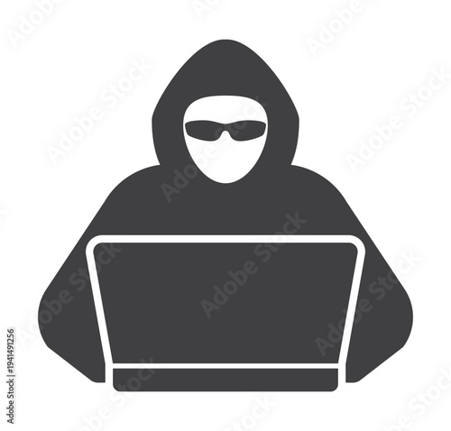hacker or scammer person work for laptop computer icon.