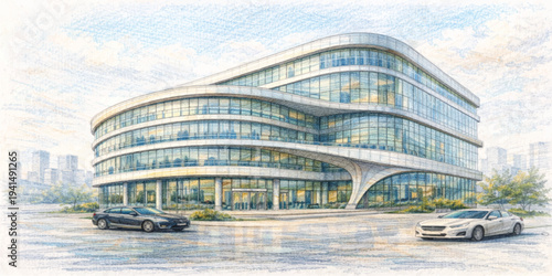 Modern architecture in a Shanghai office building meets the steel construction of a Sydney harbor bridge overlooking a night cityscape and river