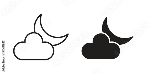 Cloud moon icon simple outline style. Editable stroke EPS 10