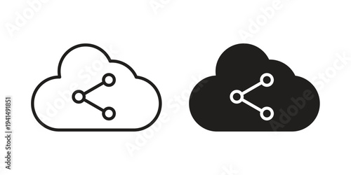 Cloud share icon simple outline style. Editable stroke EPS 10