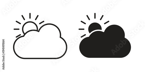 Cloud sun icon simple outline style. Editable stroke EPS 10