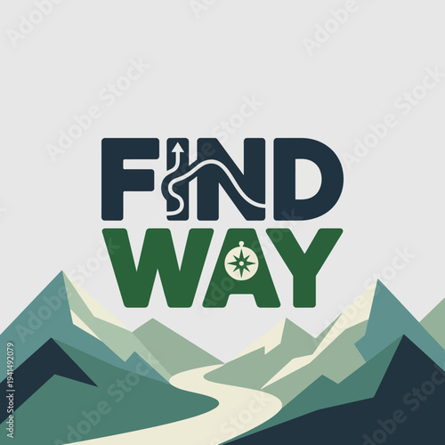 This peaceful image showcases mountains, a winding path, and a compass, encouraging exploration and adventure, making it perfect for outdoor enthusiasts and travelers.