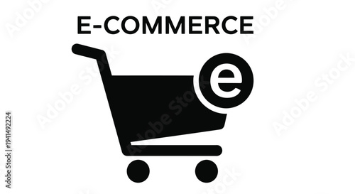 E commerce shopping cart icon with the letter e inside a circle