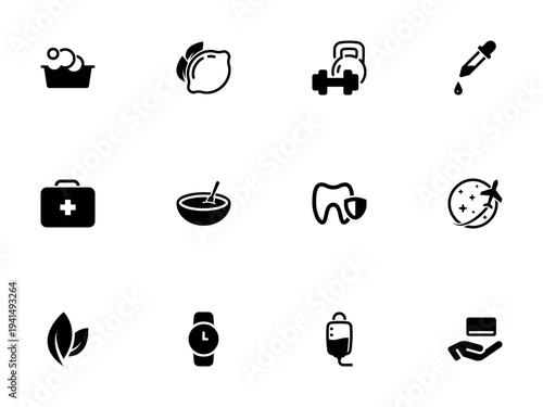 Diverse Set of Medical Health Fitness and Lifestyle Vector Icons