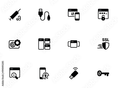 IT Security and Software Development Black Silhouette Icons