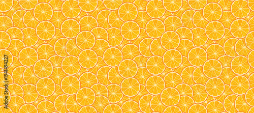 Seamless pattern of bright orange citrus slices, vector summer fruit background