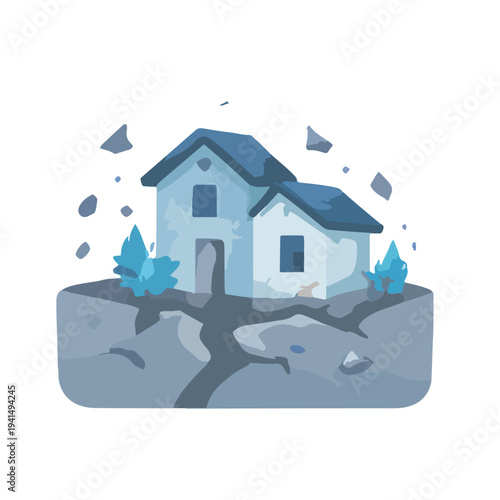 Flat Style Cartoon House on Earthquake Land Illustration Concept Design