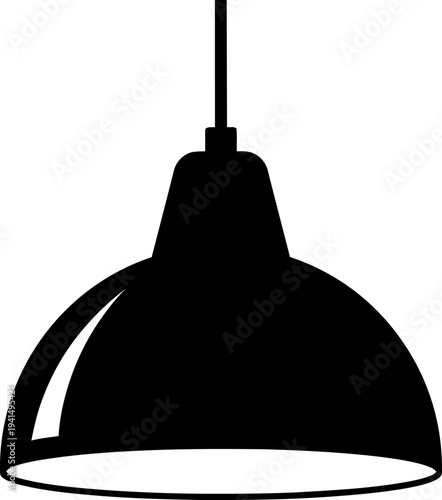 Black silhouette of a pendant light fixture on a white background, modern lamp icon
