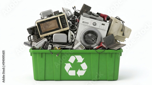EWaste Recycling Bin Filled with Discarded Electronic Appliances.