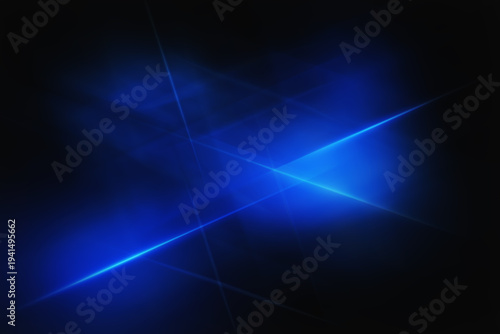 Картината върху платно Abstract blue laser lines crossing over a dark, glowing digital background