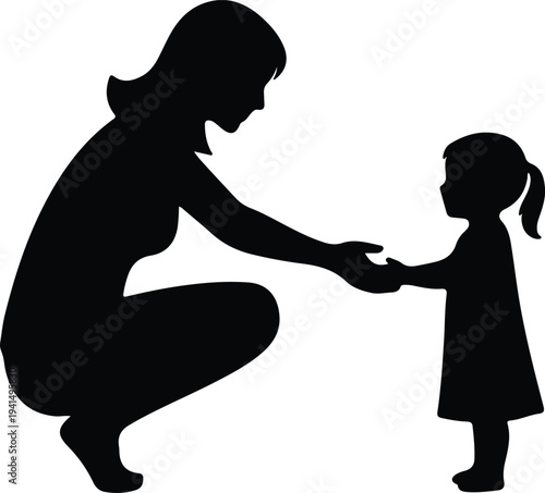 Vector Mother Child Connecting Hands Loving Care Family Relationship Minimalist silhouette design