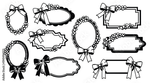 Set of decorative frames with ribbons and berries for elegant border design art