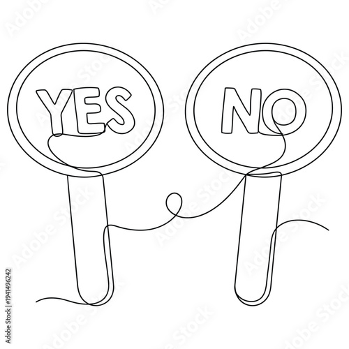 Yes and no sign boards on handles connected by single continuous line art style