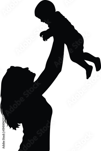 Vector Mother holding baby up showing joy and love silhouette design