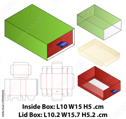 Sliding Drawer Box with Ribbon Pull Dieline Template