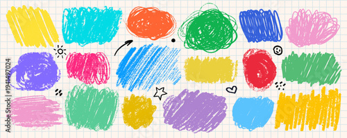 Crayon highlight box text scribble underline set in bright yellow blue green ...