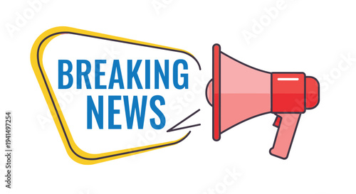 A colorful illustration depicts a megaphone announcing breaking news in a speech bubble