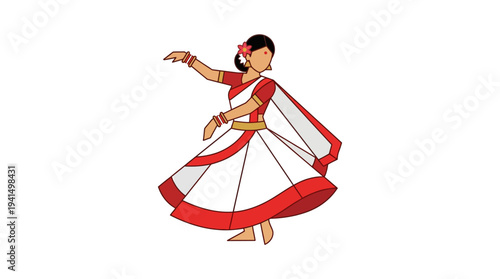 Traditional Bengali dancer performing with drum and musical instruments in a vibrant landscape