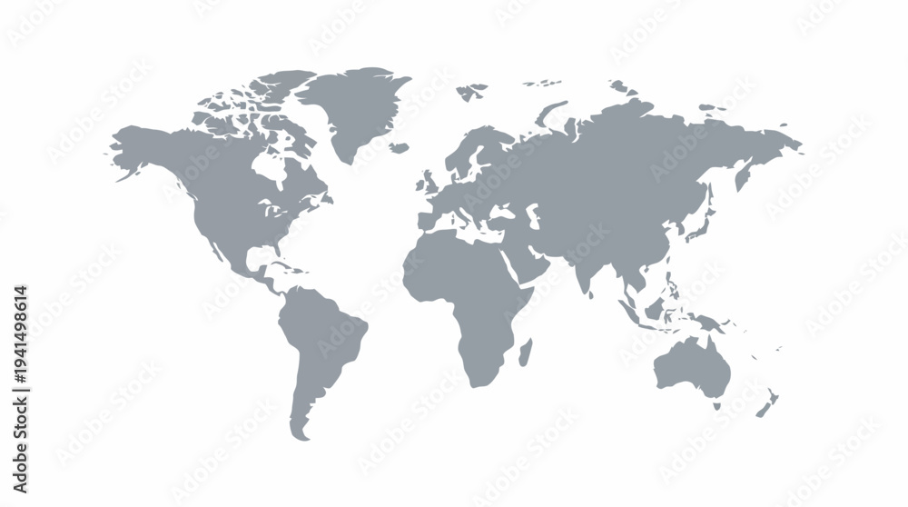 Fototapeta premium World map silhouette in gray on white background for geography, travel, and global business visuals